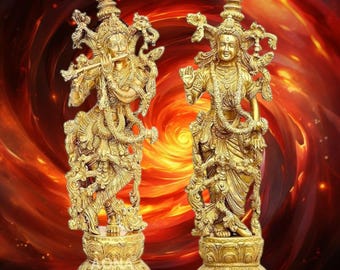 真鍮製 23インチ クリシュナ神像（黒または茶色、真鍮仕上げ） 手作り