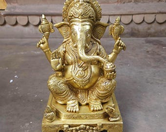 Messing Ganesha Statue 11 Zoll Handmade Hindu Gott Idol Murti Tempel