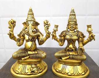 6-Zoll-Messing Ganesha Lakshmi Statue, Lord Ganesh Idol für Housewarming, Hindu-Gott Murti