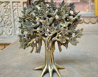 Brass Kalpavriksha Tree 8" Large Hindu Vastu Feng Shui Decor Sacred Tree of Life