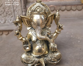 Brass Ganesha Statue Large Lord Ganesh Idol 8 Inch