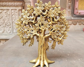 Brass Kalpavriksha Tree 10" Large Hindu Vastu Feng Shui Decor Sacred Tree of Life