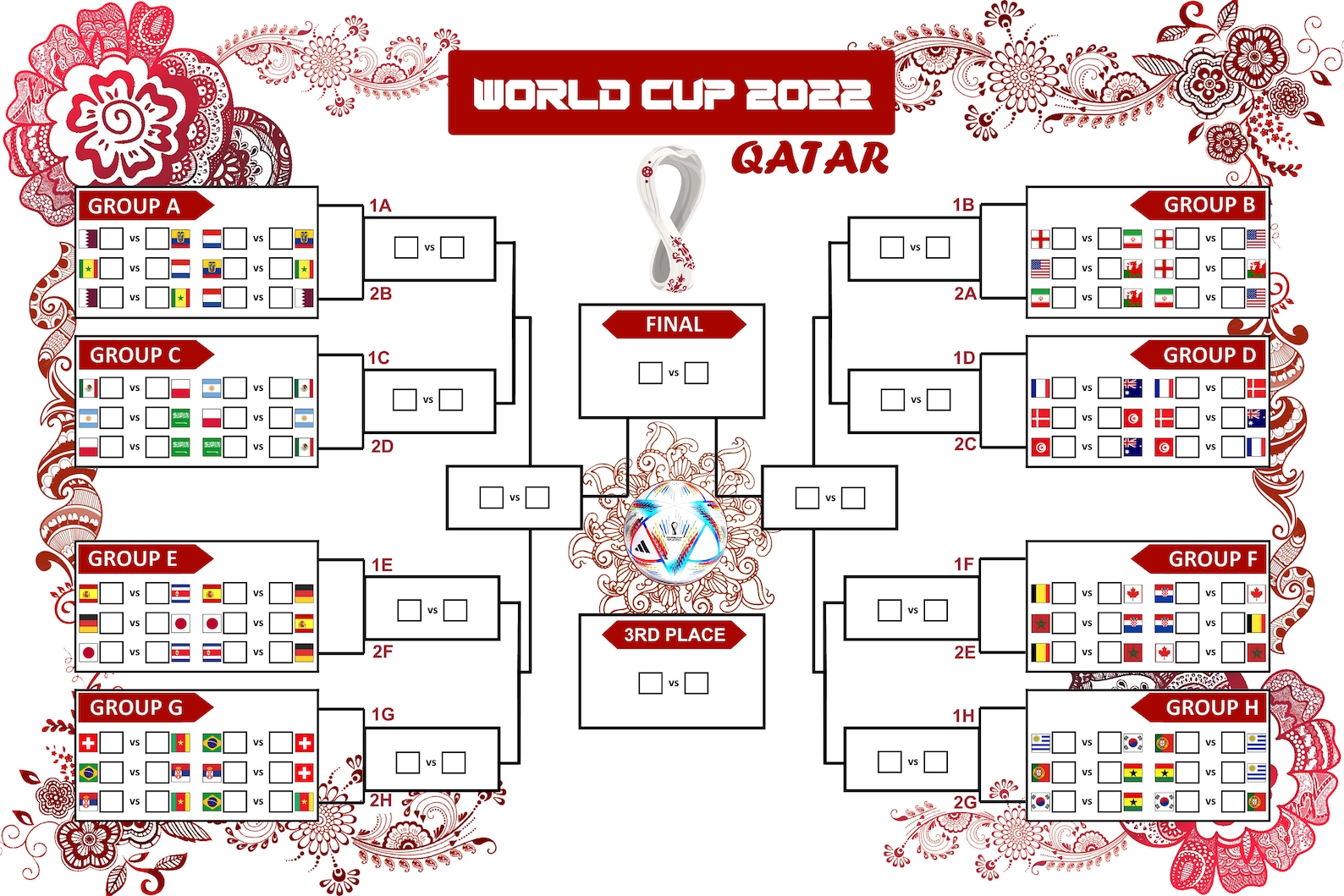 FIFA World Cup 2022 Qatar Digital Tournament Bracket flags Etsy Sweden