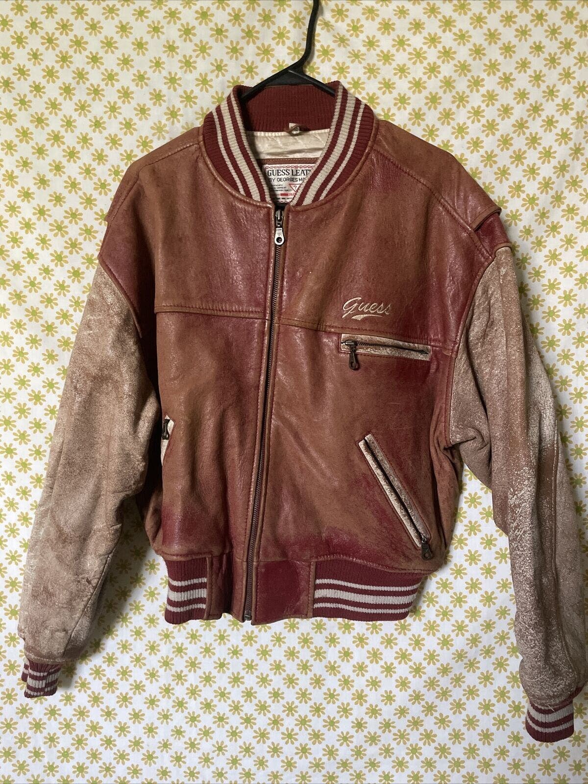 Vintage 80's Guess by George Marciano Leather Letterman Jacket