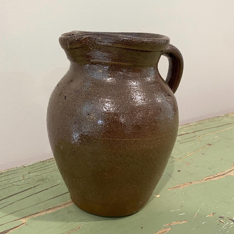 Bone Inlay Rice Pitcher Primitive Antique Vintage Brown Glaze Primitive Farmhouse Pitcher Vase Crock ...