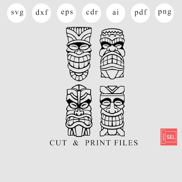 Tiki Tribal Mask Dxf Files, Tiki Mask Laser Cut, Hawaiian Mask Svg File For Cricut, Mask Metal Wall Art, Tiki Mask Cnc Project, Cnc Router