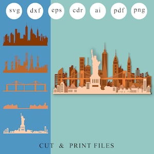 File Dxf Skyline di New York, New York Horizon Laser Cut, File Svg della città per Cricut, New York Metal Wall Art, New York Cnc Project, Cnc Router