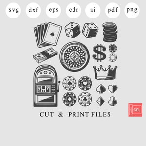 Vintage Casino Elements Dxf Files, Gamble Laser Cut, Las Vegas Svg File For Cricut, Dice Metal Wall Art, Ace Cnc Project, Money Cnc Router