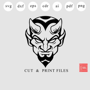 Archivos Dxf de cabeza de diablo rojo, corte láser de cabeza de demonio, archivo Svg de Satanás para Cricut, arte de pared de metal Fiend, proyecto Archenemy Cnc, enrutador Cnc de criatura