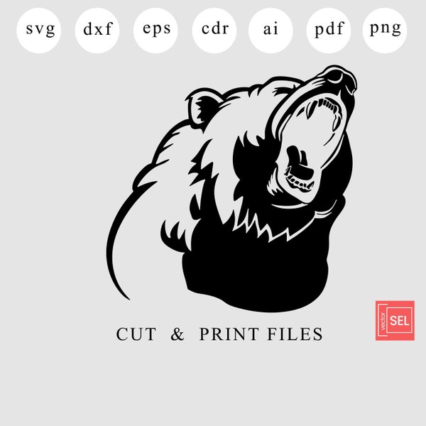 Angry Bear Dxf Files, Bear Laser Cut, Ursine Bird Svg File For Cricut, Ursus Metal Wall Art, Brown Bear Cnc Project, Kodiak Cnc Router