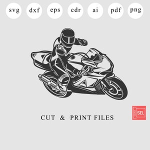 Biker Riding Dxf Files, Motorbiker Laser Cut, Motorcyclist Svg File For Cricut, Rider Metal WallArt, Motorcycle Cnc Project, Bike Cnc Router