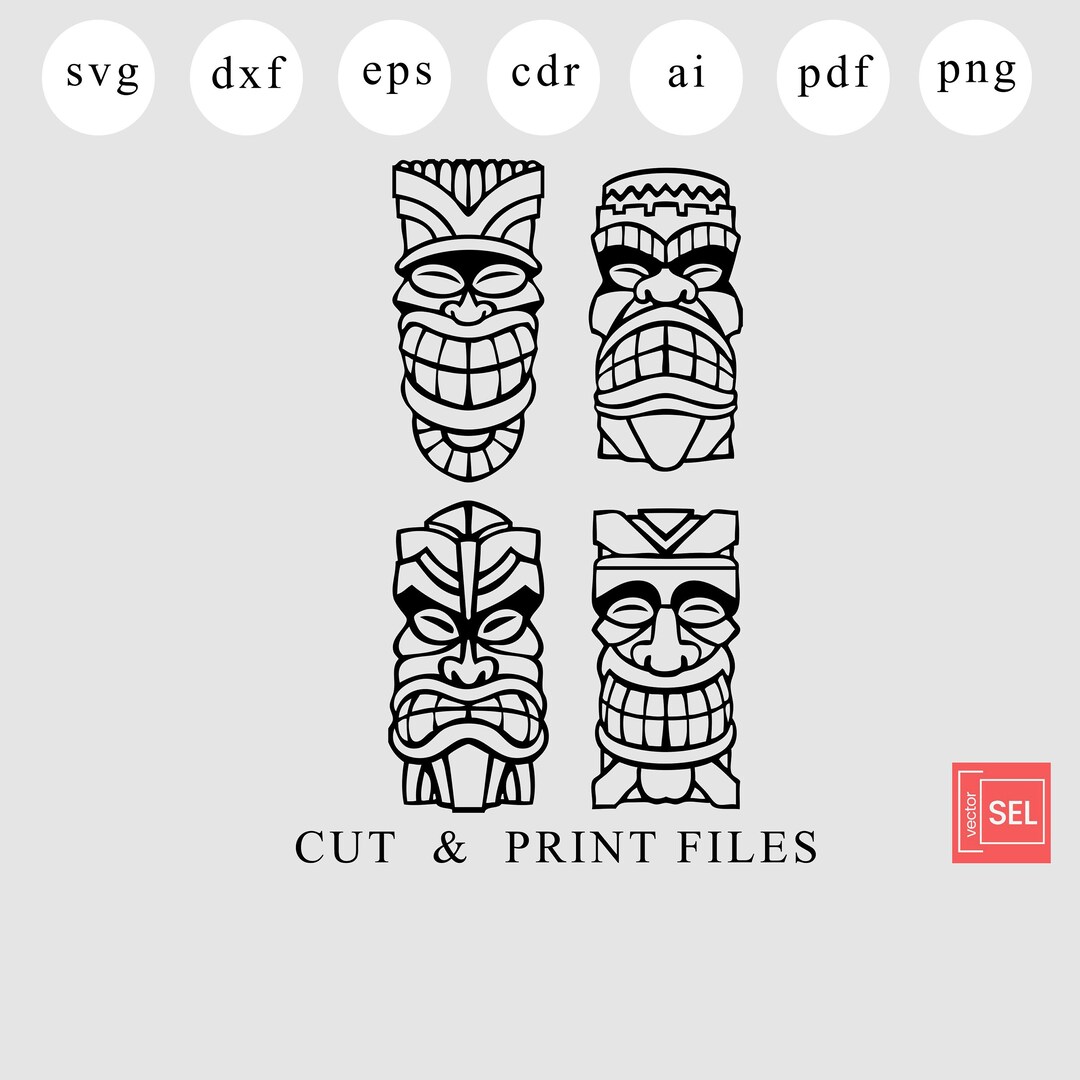 Tiki Tribal Mask Dxf Files, Tiki Mask Laser Cut, Hawaiian Mask Svg File ...