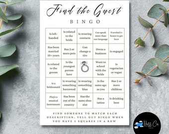 Find The Guest BINGO-Wedding Games- Wedding DIY- Wedding Fun- Wedding Ice Breaker- Reception Game