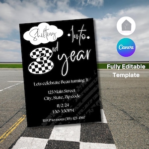 Invitación de cumpleaños número 3 de carreras, invitación de cumpleaños número 3, invitación de cumpleaños número 3 para niño, invitación de cumpleaños número 3 para niña, cumpleaños de carreras