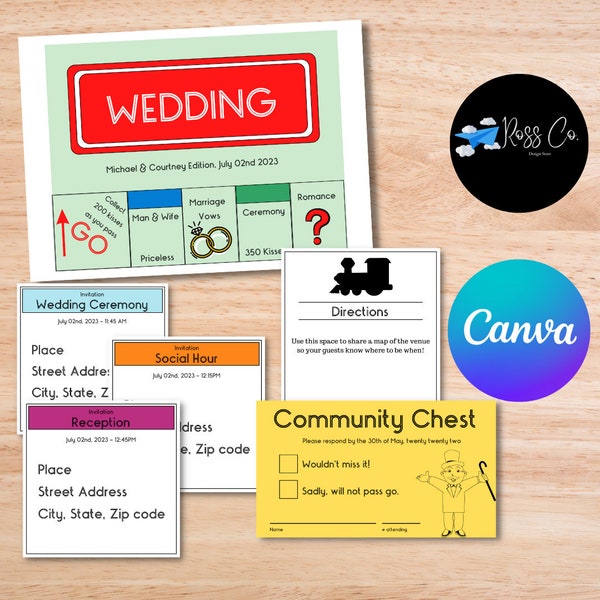 Monopoly Wedding Invite Bundle- Monopoly Wedding Invitation- Wedding Invitation Template- DIY Wedding Invitations