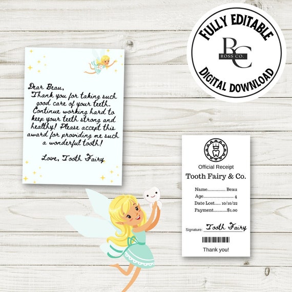 Tooth Fairy Letter Template Tooth Fairy Editable Download - Etsy