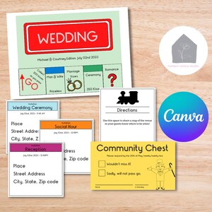 Monopoly Hochzeitseinladungs-Bundle - Monopoly Hochzeitseinladung - Hochzeitseinladung Vorlage - DIY Hochzeitseinladungen