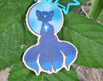 Sun and Moon Celestial Fox 2.5 inch wooden charm