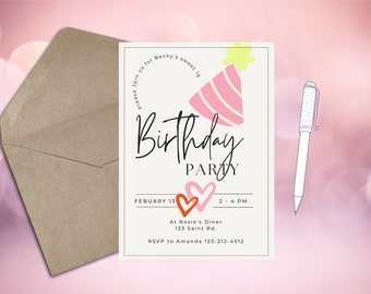 all pink sweet 16 birthday invitation, Girl birthday invite, editable invitation, digital download, girly sweet sixteen invitation