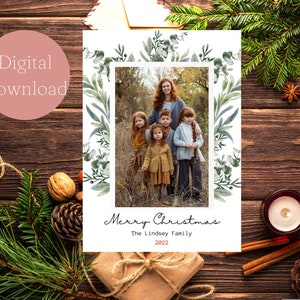 Biglietto di Natale verde, Biglietto di auguri per le stagioni, Cartolina delle vacanze, Buon Natale, Download digitale, Biglietto di Natale modificabile