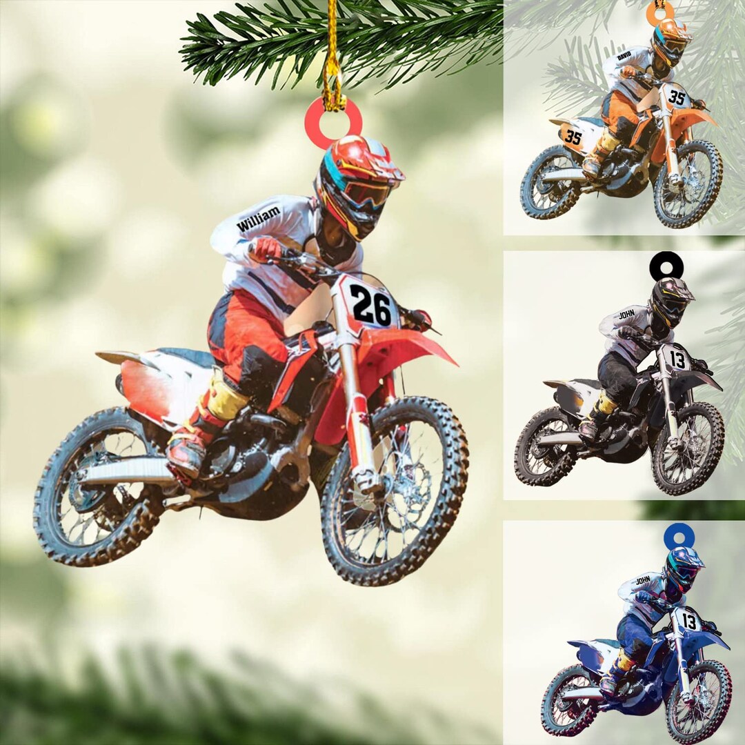 Personalized Dirt Bike Ornament, Motocross Biker Christmas Ornament