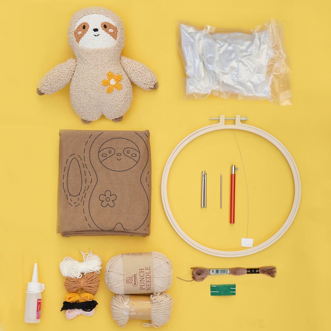 Punch Needles Start Kit With Stuffed Sloth, Beginner Punch Needle Kit