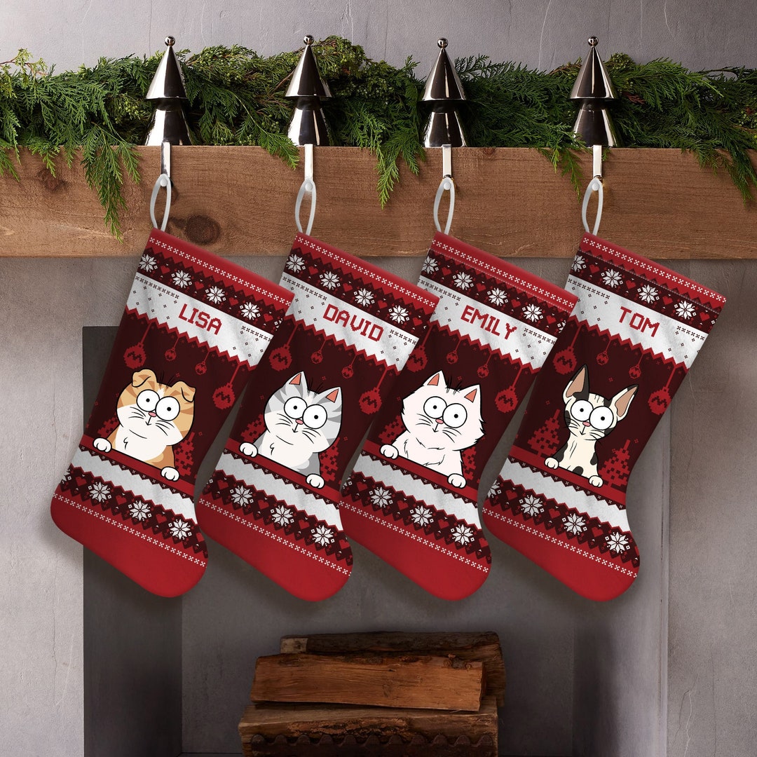 Personalized Cat Christmas Stockings, Cat Christmas Stocking, Custom Farmhouse Stocking, Gift