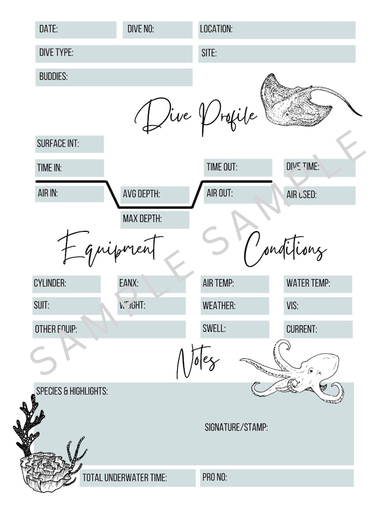 Scuba Dive Log Book Digital Download Original Design - Etsy