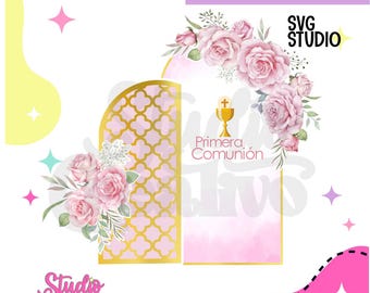 Vorlage für einen Rosen-Topper zur Kommunion für Cricut und Silhouette | SVG-Datei | Partydekorationen und -themen | Downloadbares digitales Design