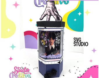 Halbsechseckige Vitrinenbox-Vorlage mit Shaker, kompatibel mit Silhouette und Cricut, in SVG- und STUDIO-Schneidedatei.