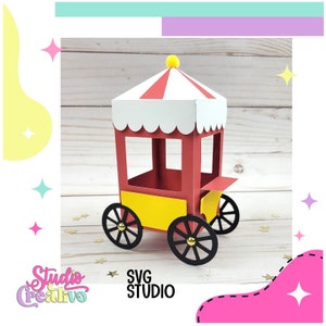 SVG および STUDIO カッティング ファイルのテンプレート ポップ コーン カート ボックス、シルエットおよびクリカットと互換性があります。