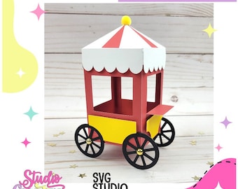 Vorlage Popcorn-Wagenbox, kompatibel mit Silhouette und Cricut, in SVG- und STUDIO-Schneiddatei.