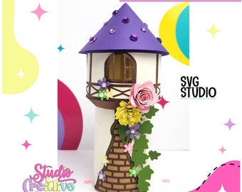 Template cajita torre de princesa, compatible con silhouette y cricut, en archivo de corte  SVG y STUDIO.