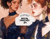 Vintage Royal fantasy Girls Digital Stickers set, watercolour victorian clipart, goodnotes stickers, png, feminine digital journaling bundle