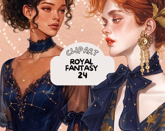 Ensemble d'autocollants numériques pour filles Royal fantasy vintage, clipart victorien aquarelle, autocollants goodnotes, png, lot de journalisation numérique féminine