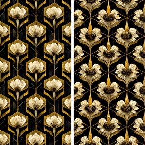 6 Art Deco Floral patterns, gold and black, art nouveau, Seamless Pattern, freebies, Commercial Use, Digital Pattern, pattern bundle image 4