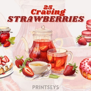 Aquarelle Strawberry Dessert clipart bundle, tarte, shortcake, panna cotta, pâtisserie, confiture d’orange, eclair clipart fraise png, clipart de baies