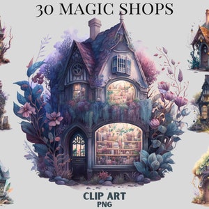 Bundle de cliparts Magic Shop, magasin de magie, illustration de boutique aquarelle, jolie boutique, confortable, tendance png, usage commercial, scrapbooking