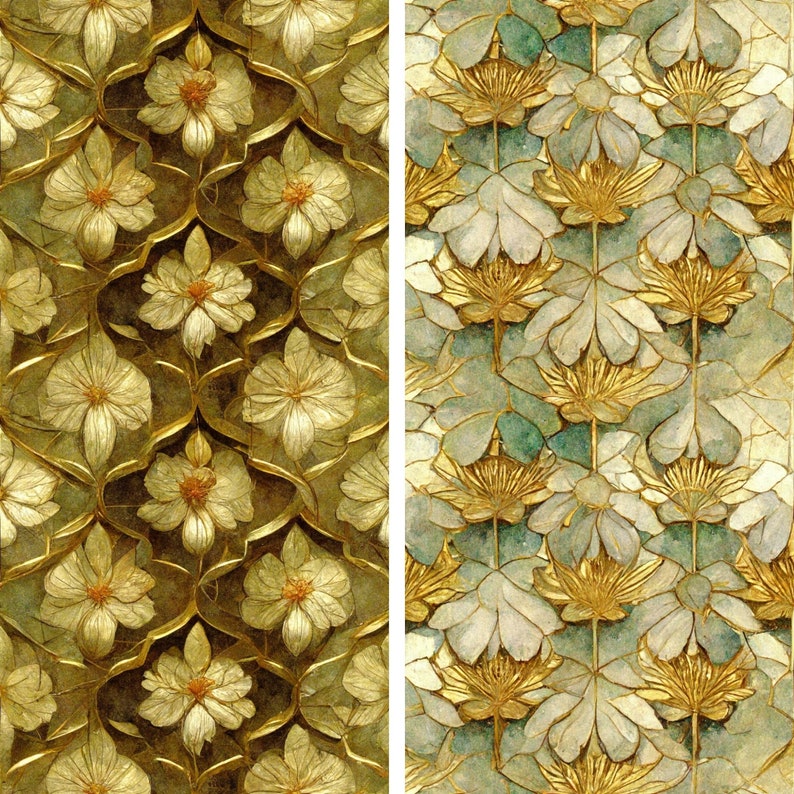 6 Art Deco Floral patterns, gold and black, art nouveau, Seamless Pattern, freebies, Commercial Use, Digital Pattern, pattern bundle image 2