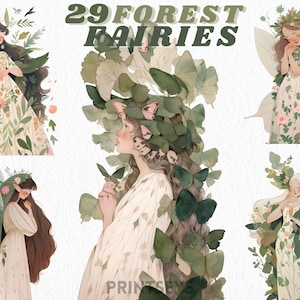 Paquete de imágenes prediseñadas de hadas del bosque caprichosas, hadas míticas png, fantasía y cuento de hadas, transparente, descarga instantánea, dnd, oculto, wiccan, madera