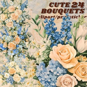Zarter Blumenstrauß in Aquarell, Clipart Bundle, Hochzeitsdeko, transparent, sofortiger Download, florale digitale Aufkleber, Journal