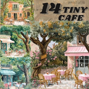 Aquarel Cosy French Cafe clipart bundel, gezellig, trend png, commercieel gebruik, scrapbooking, coffeeshop, esthetiek, restaurant clipart, chic