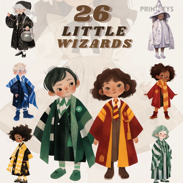 Vintage Little Wizards clipart bundle, wizard academy, wizard students.witches png, spells and magic, transparent clipart, instant download