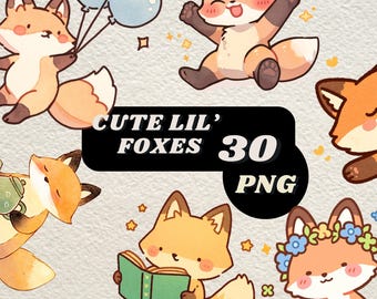Cute kawaii foxes digital stickers, baby fox png, fox png, woodland animals cute clipart, cute forest animal clipart bundle, commercial