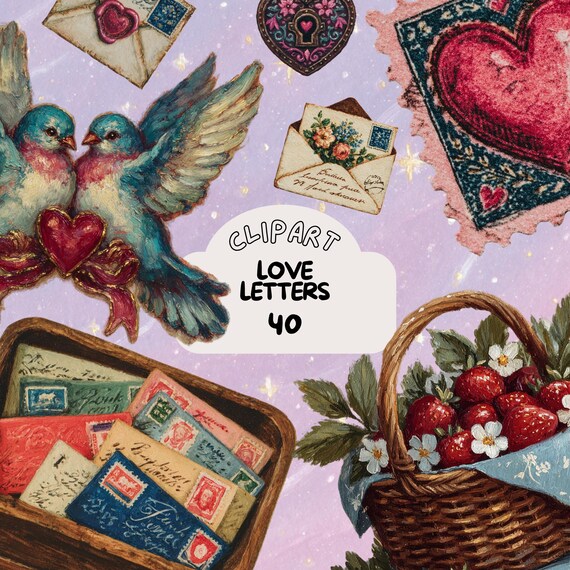 Vintage Love Letters Clipart bundle vintage sticker set goodnote sticker transparent png journaling scrapbook  Curiosities, valentines