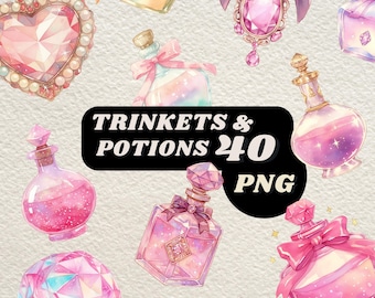 Pink and Blue potion bottles digital sticker bundle, watercolour magic clipart set,  transparent goodnote png,  wicca journaling download