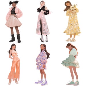 Stylish Y2K Girlies Fashion Outfit Clipart Bundle, Fun Aesthetic Png ...