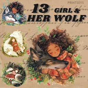 Whimsical Wolf princess digital sticker, Mythical png, fairytale, transparent,instant download, dnd, occult, forest fairy clipart