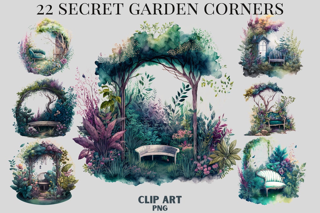 Watercolour Garden Secret Corner Clipart Bundle, Magical Clipart ...