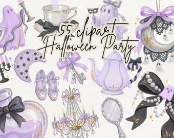Spooky Cute Halloween Clipart Bundle, Coquette PNG & Goodnotes Stickers for Planners, Scrapbooks, Journals and Party Decor